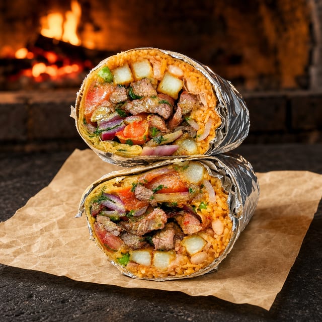 Lomo "Arrachera" Saltado Burrito.